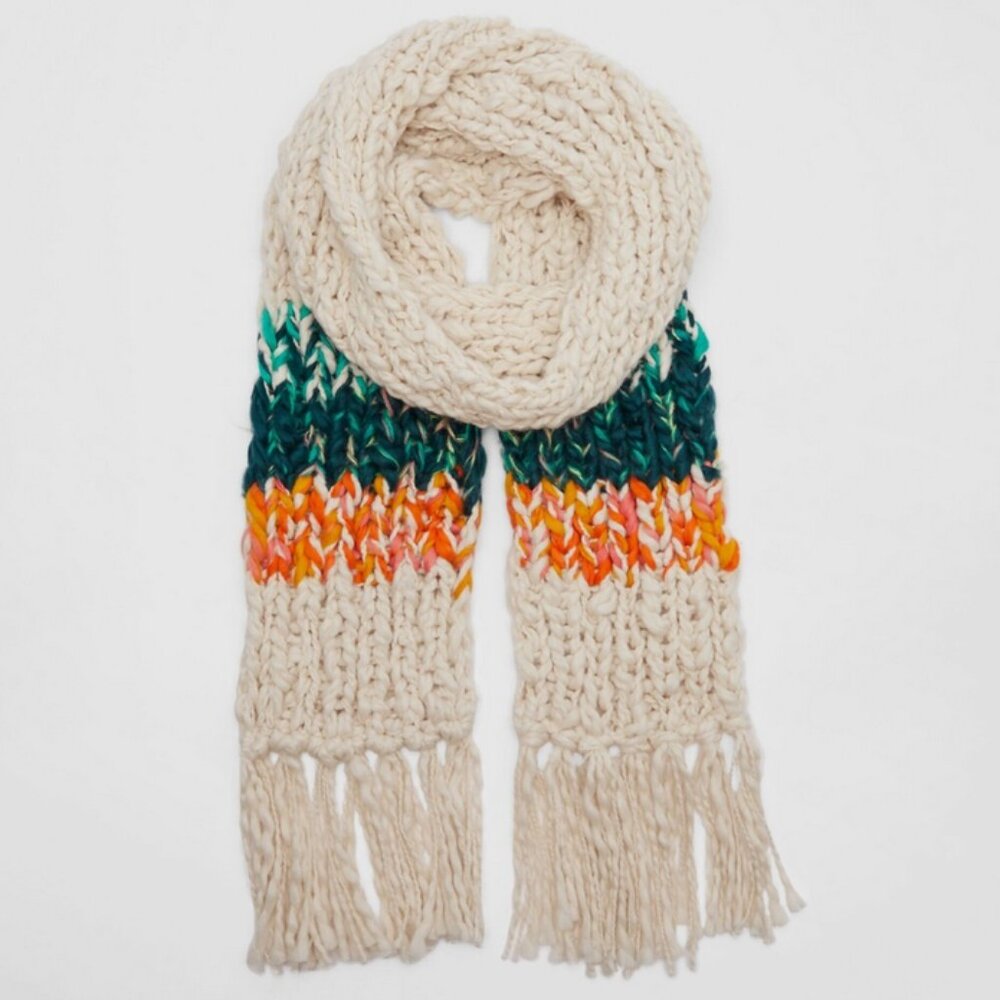 Zara Oversized Multi Color Chunky Knit Fringe Scarf